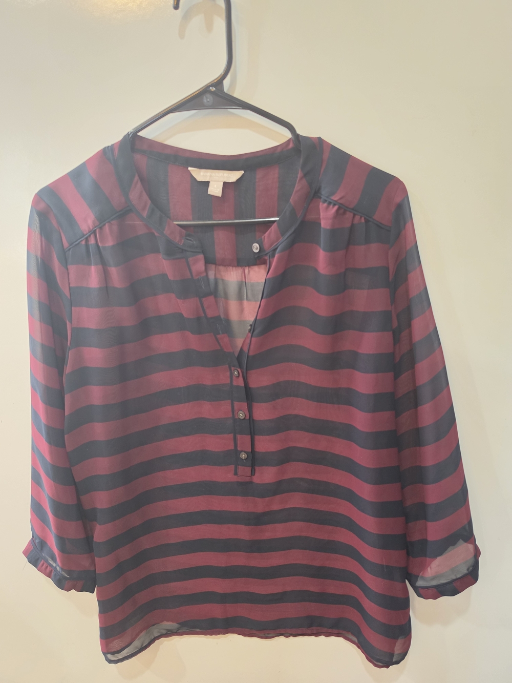Banana Republic Striped Henley Blouse - Burgundy and  NAVY Size L